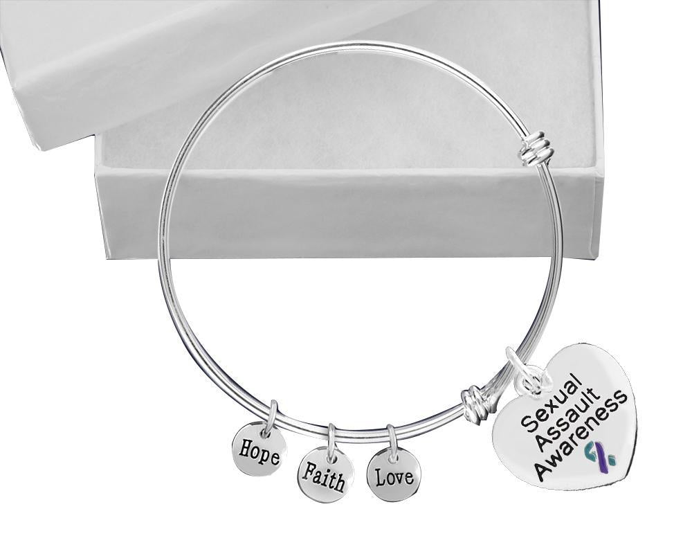 Sexual Assault Awareness Retractable Heart Charm Bracelets - Fundraising For A Cause
