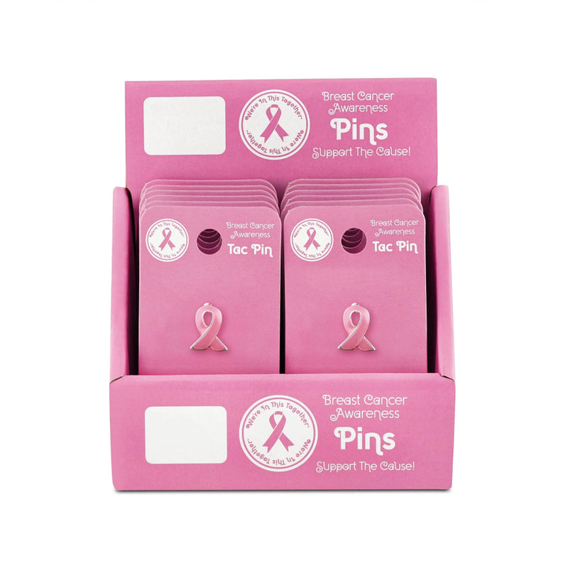 Breast Cancer Awareness Pink Ribbon Lapel Pin Counter Display (12 Cards) - Fundraising For A Cause