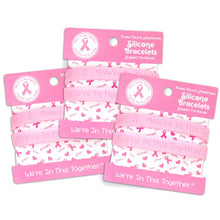 Load image into Gallery viewer, Breast Cancer Pink Silicone Bracelet Wristbands on Peg Cards - Fundraising For A Cause