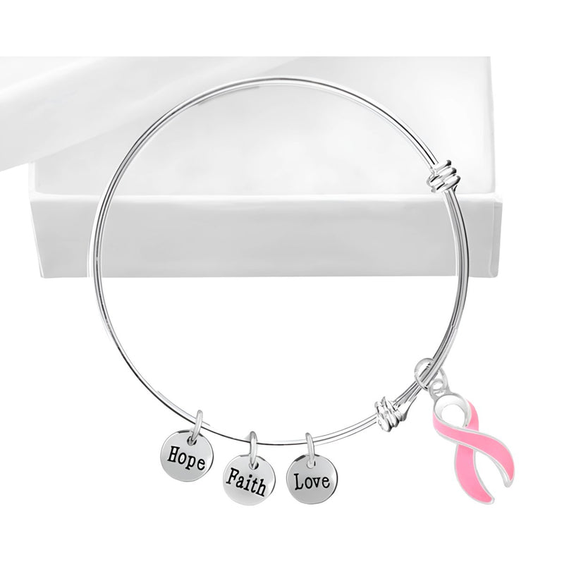 Breast Cancer Retractable Bracelets with Pink Ribbon Charms - Fundraising For A Cause