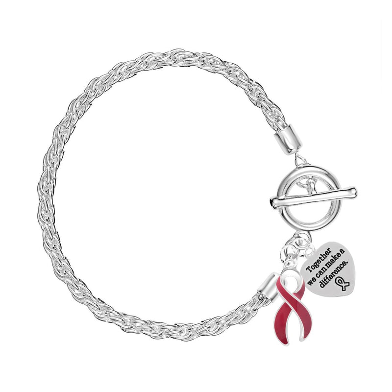 Burgundy Ribbon Awareness Rope Style Charm Bracelets - Fundraising For A Cause