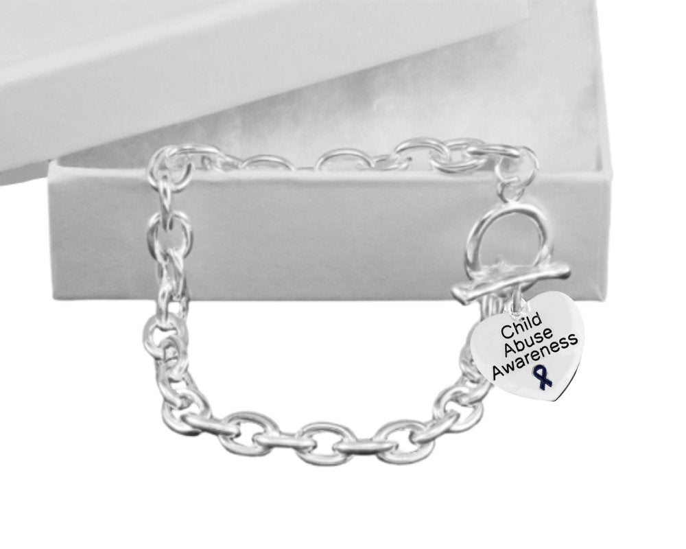 Child Abuse Heart Charm Chunky Link Style Bracelets - Fundraising For A Cause