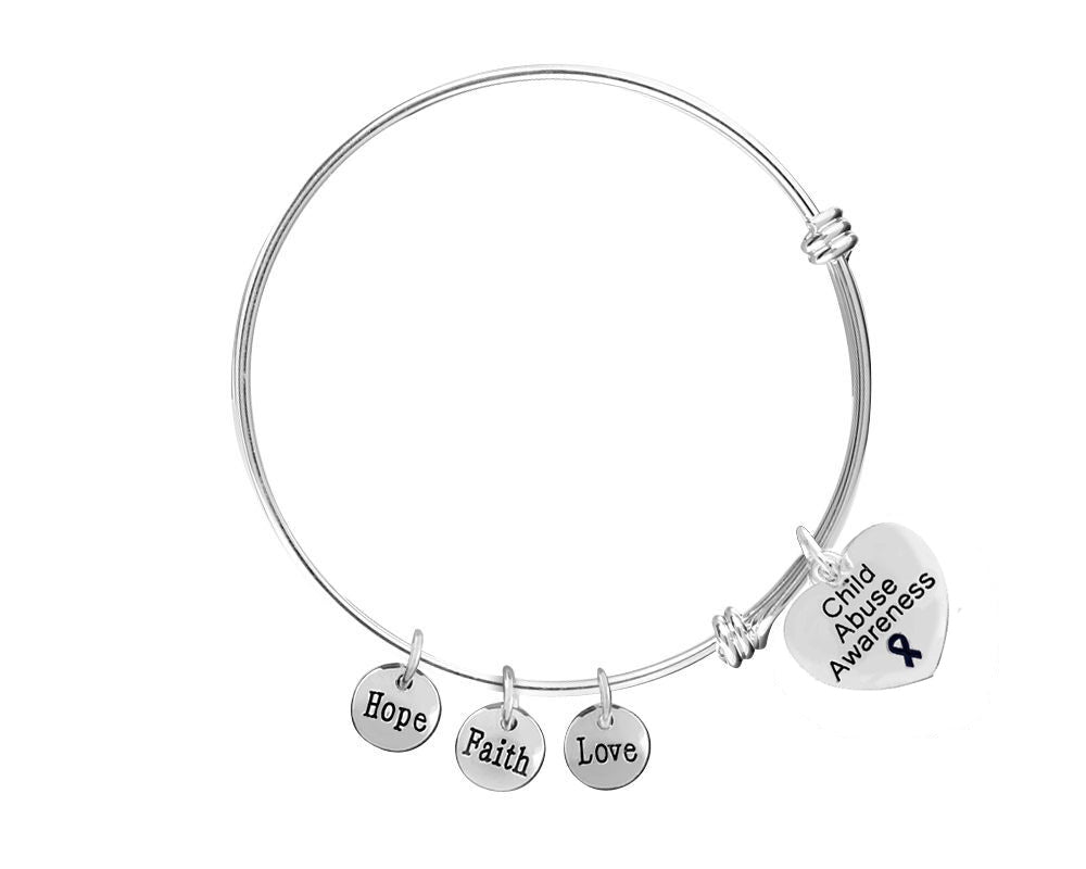 Child Abuse Large Heart Retractable Charm Bracelet - Fundraising For A Cause