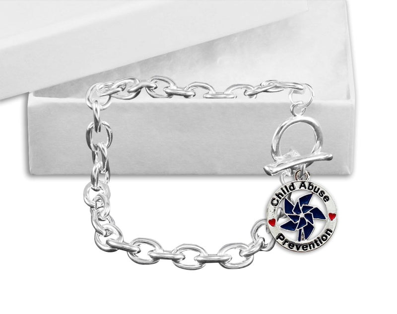 Child Abuse Prevention Blue Pinwheel Charm Chained Style Bracelets - Fundraising For A Cause