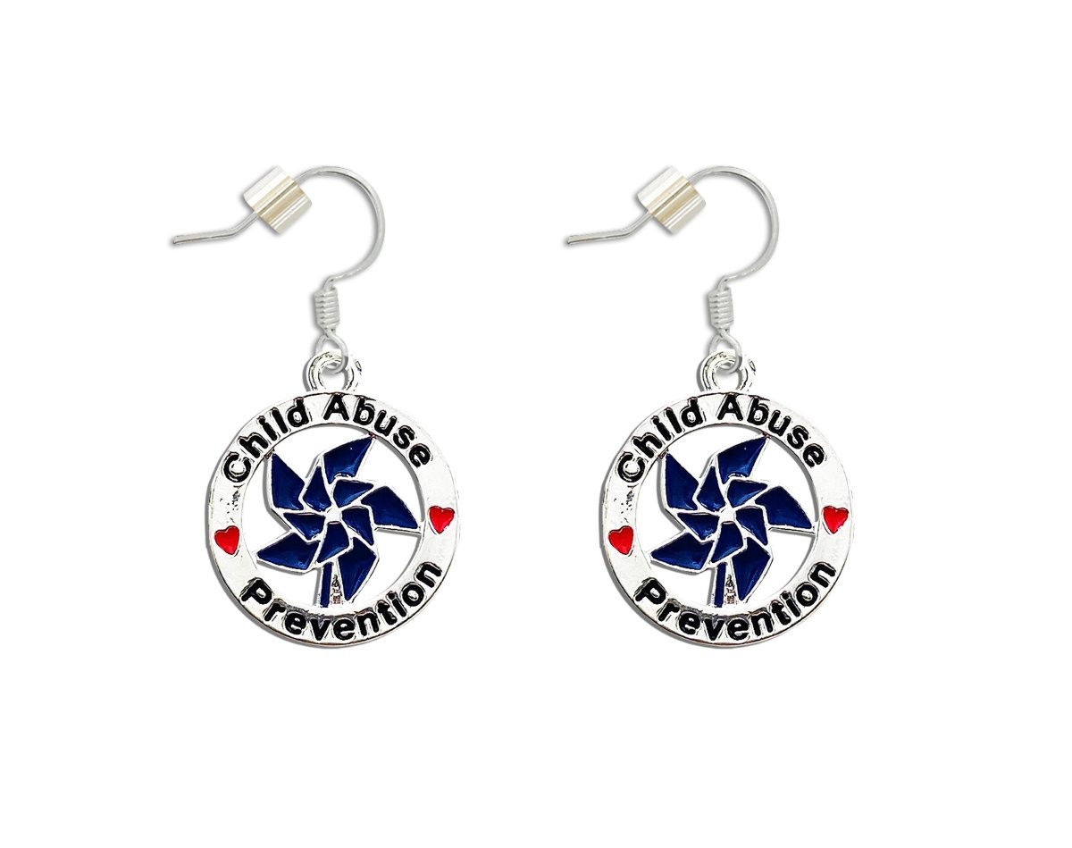 Child Abuse Prevention Blue Pinwheel Charm Hanging Earrings - Fundraising For A Cause