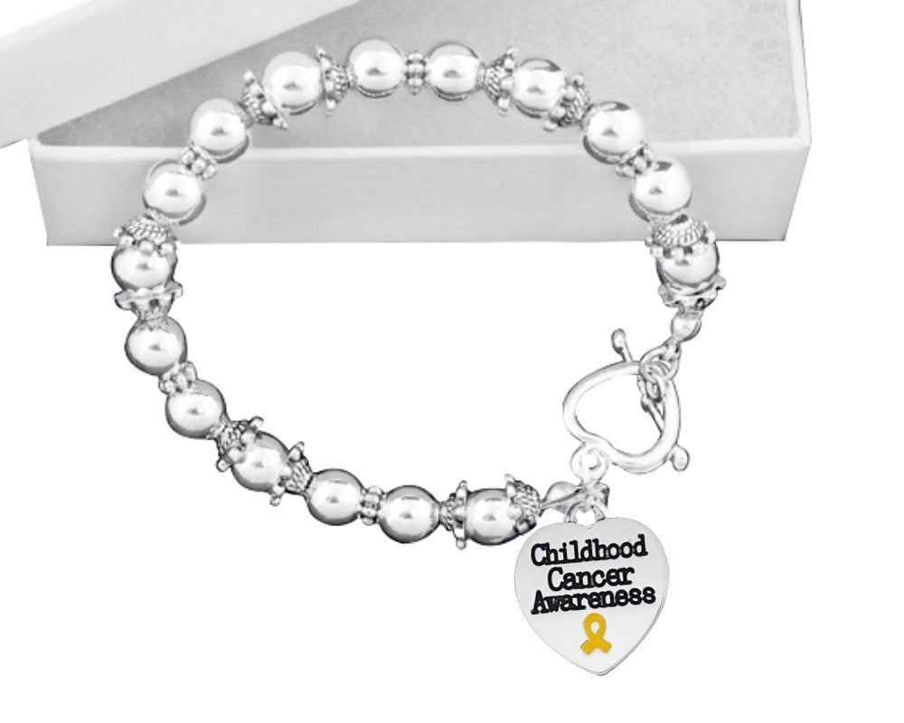 Childhood Cancer Heart Awareness Charm Silver Beaded Bracelets - Fundraising For A Cause