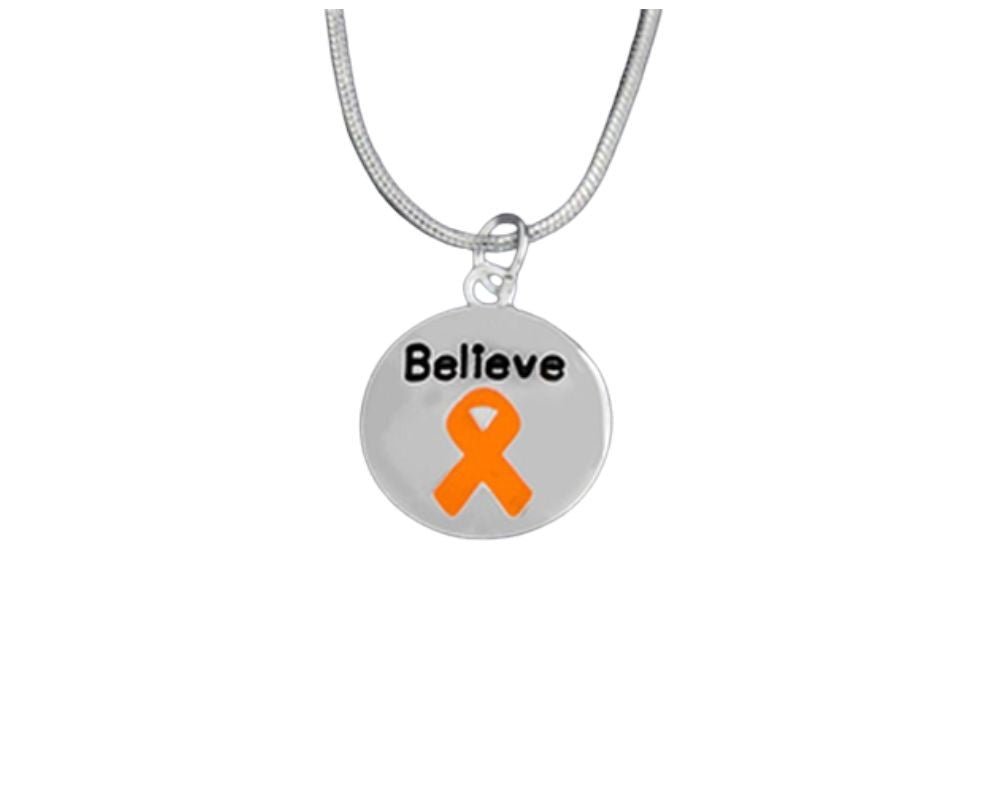 Circle Believe Orange Ribbon Charm Necklaces - Fundraising For A Cause