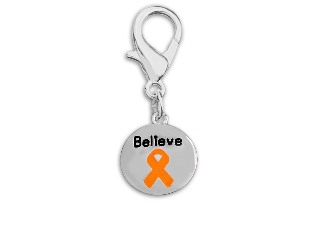 Circle Believe Orange Ribbon Hanging Ribbon Charms - Fundraising For A Cause