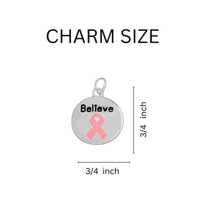 Circle Believe Pink Ribbon Charm Silver Beaded Bracelets - Fundraising For A Cause