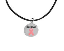 Load image into Gallery viewer, Circle Believe Pink Ribbon Leather Cord Necklaces - Fundraising For A Cause