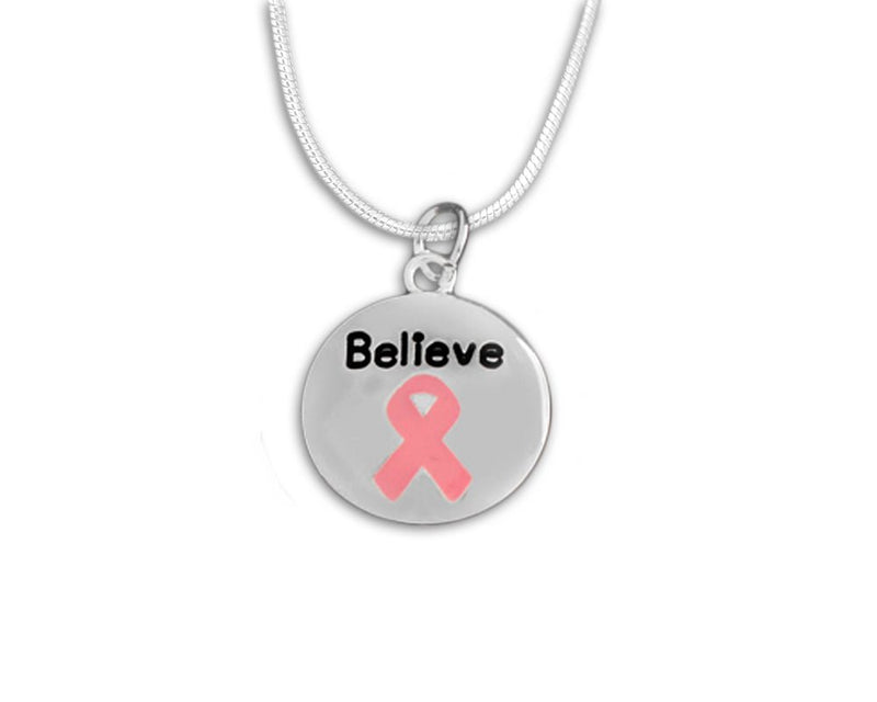 Circle Believe Pink Ribbon Necklaces - Fundraising For A Cause