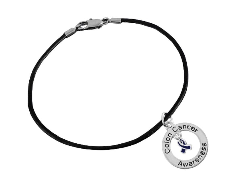 Colon Cancer Awareness Black Leather Cord Bracelets - Fundraising For A Cause