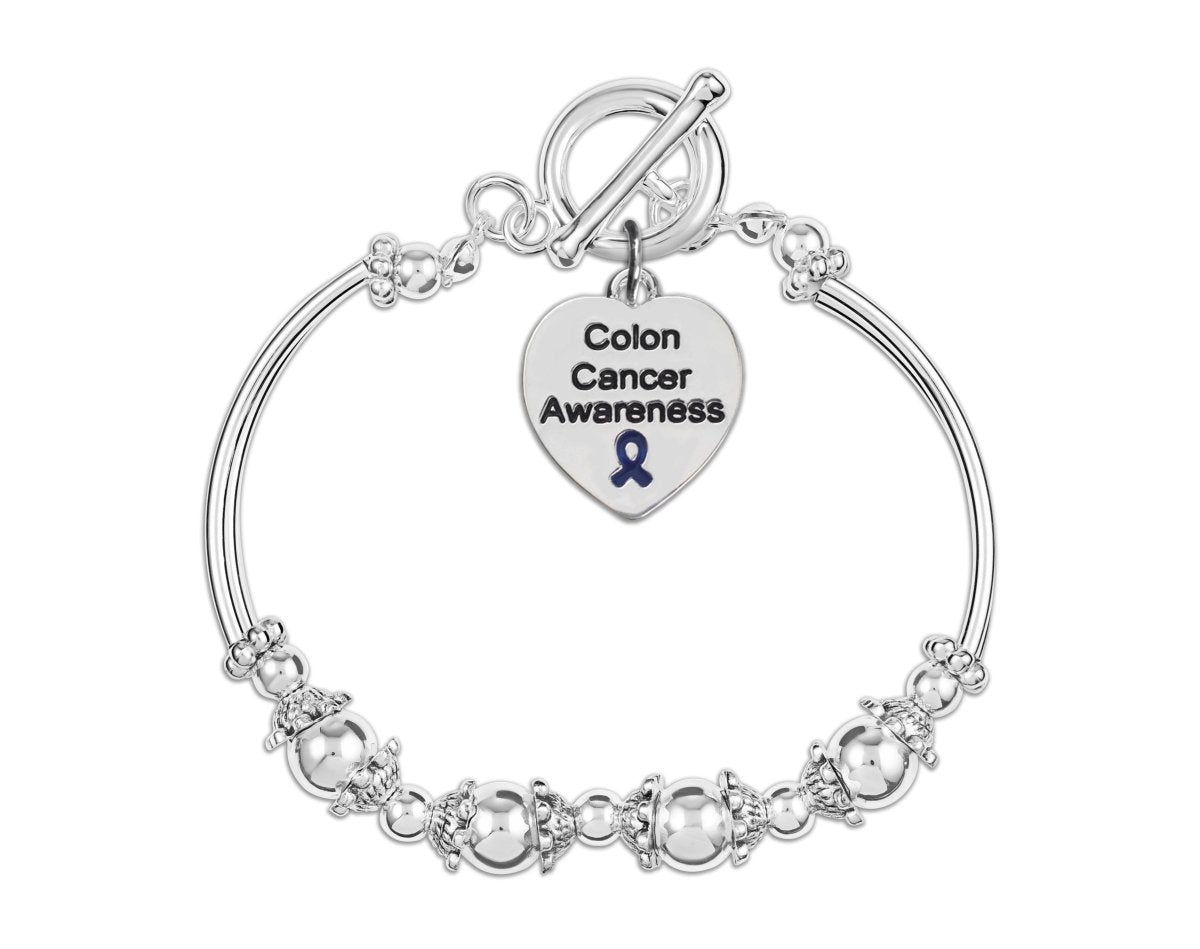 Colon Cancer Awareness Heart Charm Partial Beaded Bracelets - Fundraising For A Cause
