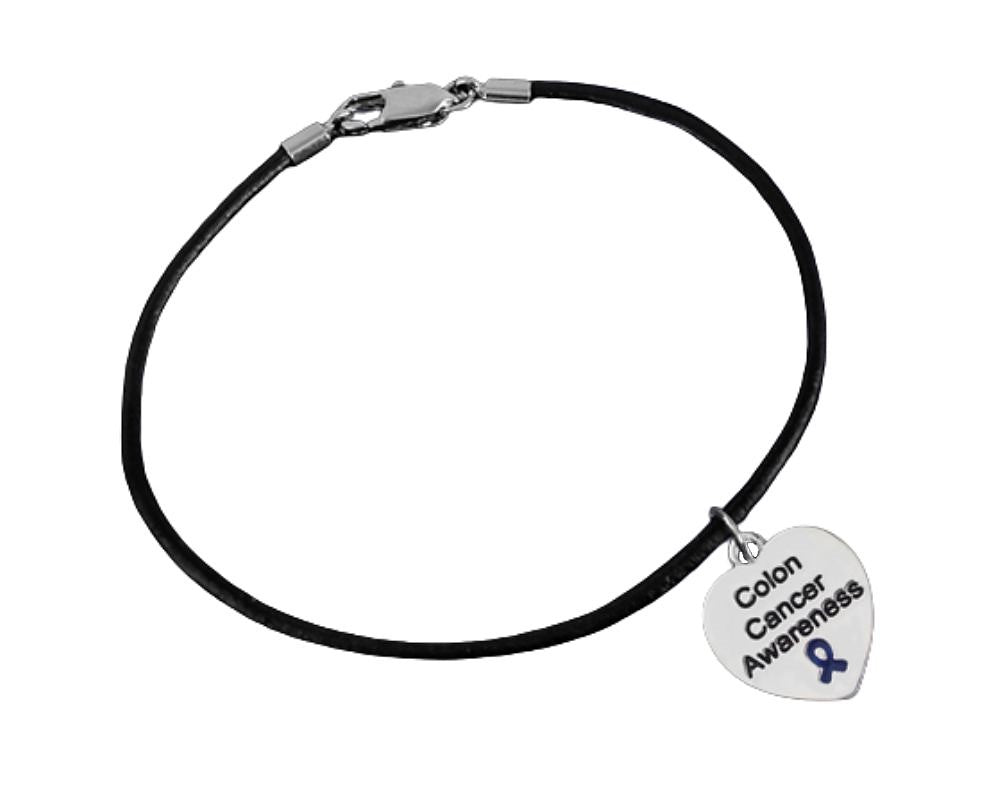 Colon Cancer Awareness Heart Leather Cord Bracelets - Fundraising For A Cause