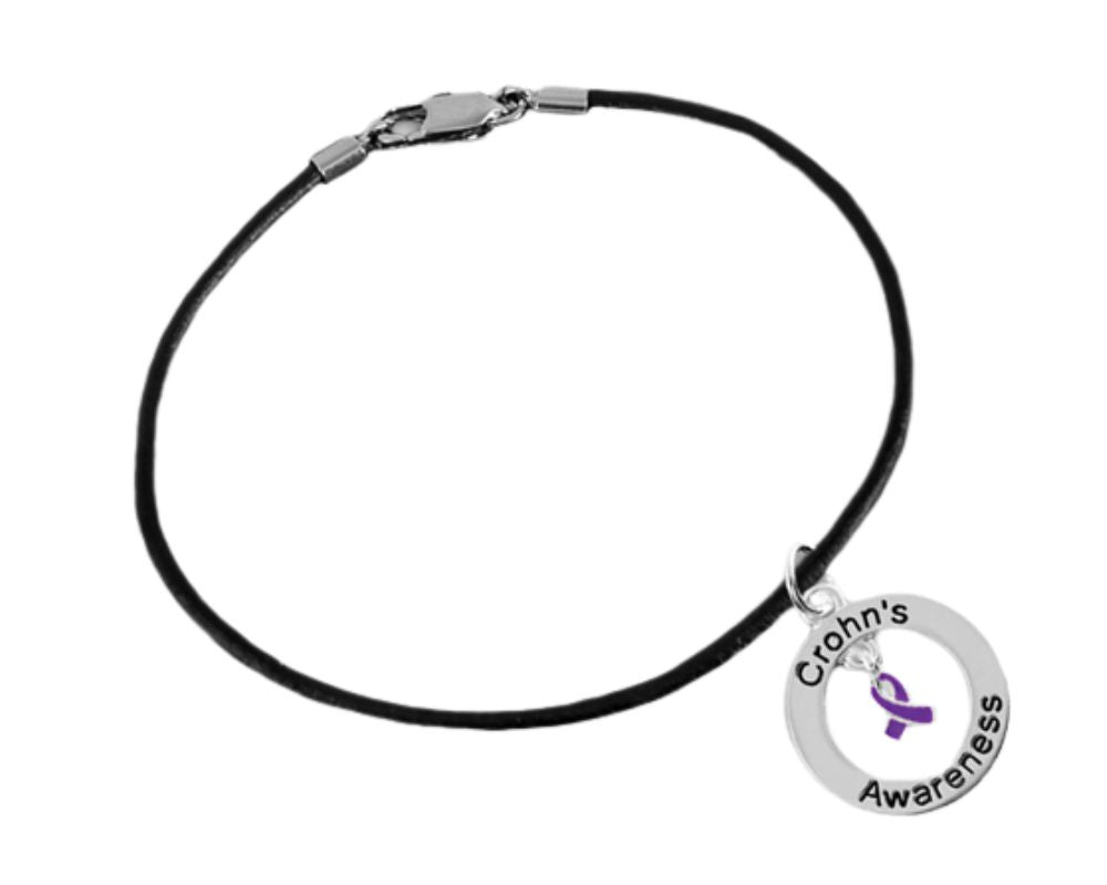 Crohn's Awareness Black Leather Cord Bracelets - Fundraising For A Cause