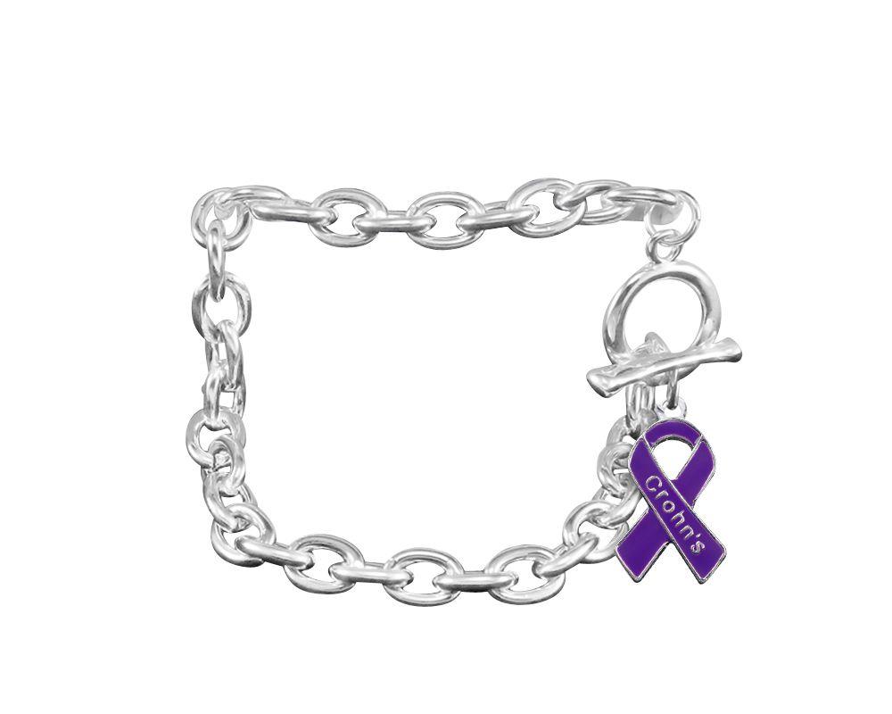 Crohn's Disease Awareness Purple Ribbon Chunky Charm Bracelets - Fundraising For A Cause