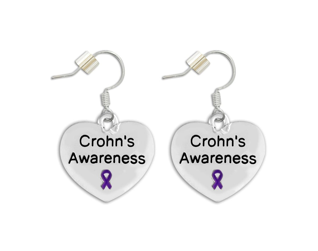 Crohn's Disease Awareness Purple Ribbon Heart Earrings - Fundraising For A Cause