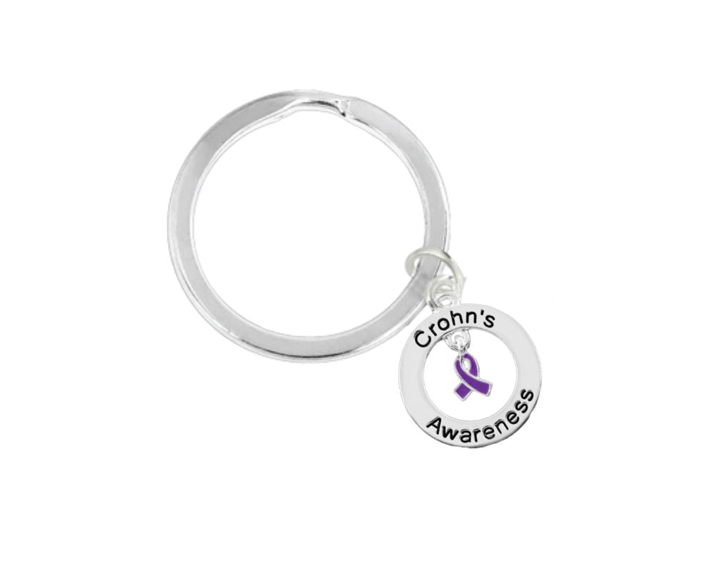 Crohn's Disease Purple Ribbon Awareness Circle Charm Split Style Keychains - Fundraising For A Cause