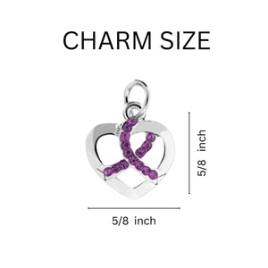 Crystal Heart Purple Ribbon Charm Partial Beaded Bracelets - Fundraising For A Cause