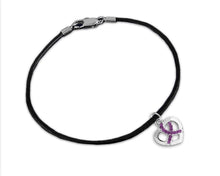 Load image into Gallery viewer, Crystal Heart Purple Ribbon Leather Cord Bracelets - Fundraising For A Cause