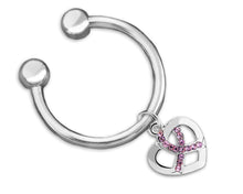 Load image into Gallery viewer, Crystal Pink Ribbon Silver Heart Horseshoe Style Keychain - Fundraising For A Cause