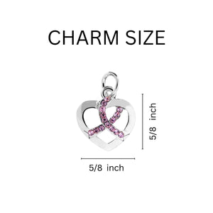 Crystal Pink Ribbon Silver Heart Horseshoe Style Keychain - Fundraising For A Cause