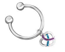 Load image into Gallery viewer, Crystal Teal &amp; Purple Ribbon Silver Heart Key Chains - Fundraising For A Cause