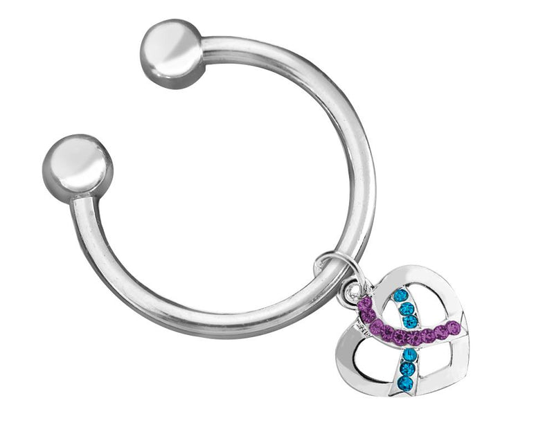 Crystal Teal & Purple Ribbon Silver Heart Key Chains - Fundraising For A Cause