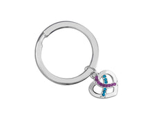 Load image into Gallery viewer, Crystal Teal &amp; Purple Ribbon Silver Split Ring Key Chains - Fundraising For A Cause