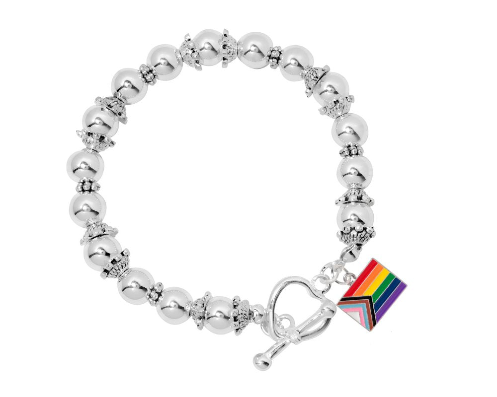 Daniel Quasar Progress Pride Flag Charm Beaded Bracelet - Fundraising For A Cause