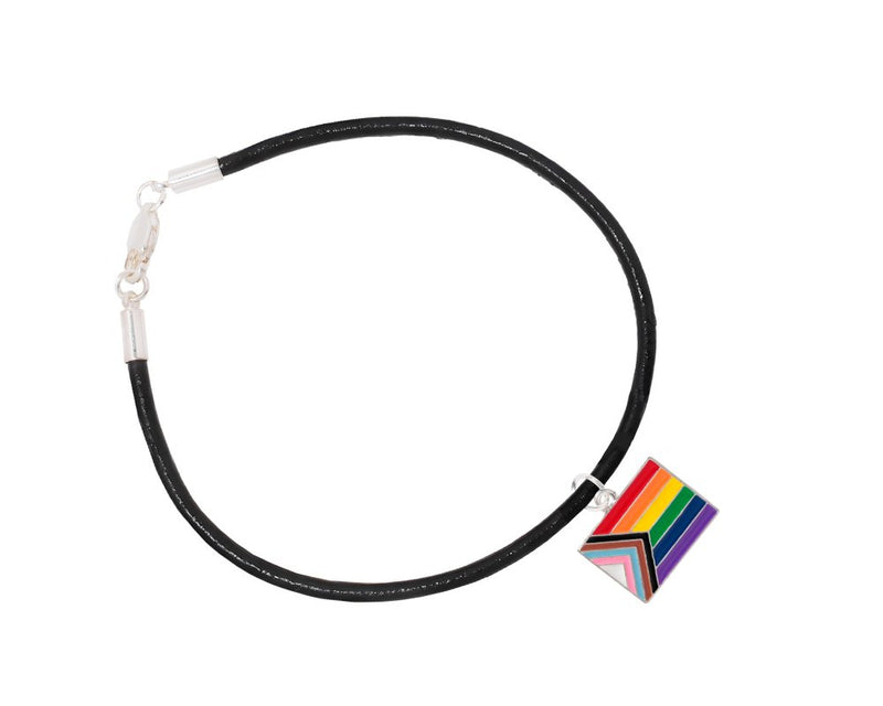 Daniel Quasar Progress Pride Flag Charm on Black Cord Bracelets - Fundraising For A Cause