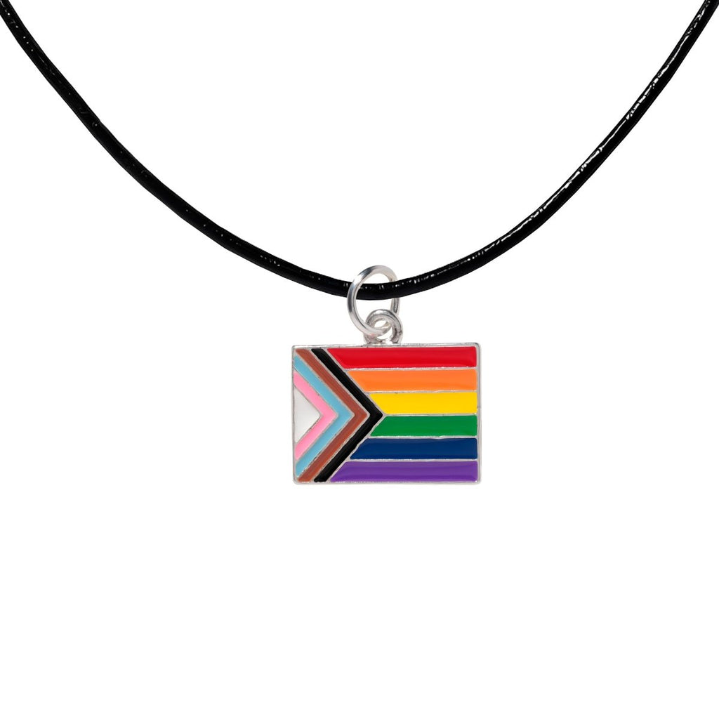 Daniel Quasar "Progress Pride" Flag Charm on Black Cord Necklaces - Fundraising For A Cause