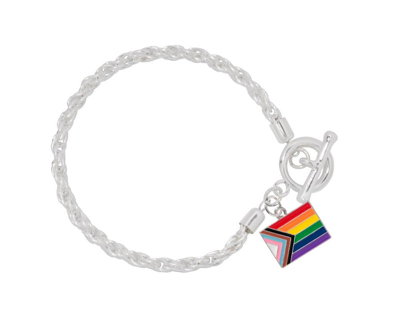 Daniel Quasar Progress Pride Flag Silver Rope Bracelets - Fundraising For A Cause