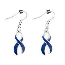 Load image into Gallery viewer, Dark Blue Ribbon Hanging Earrings - Fundraising For A Cause