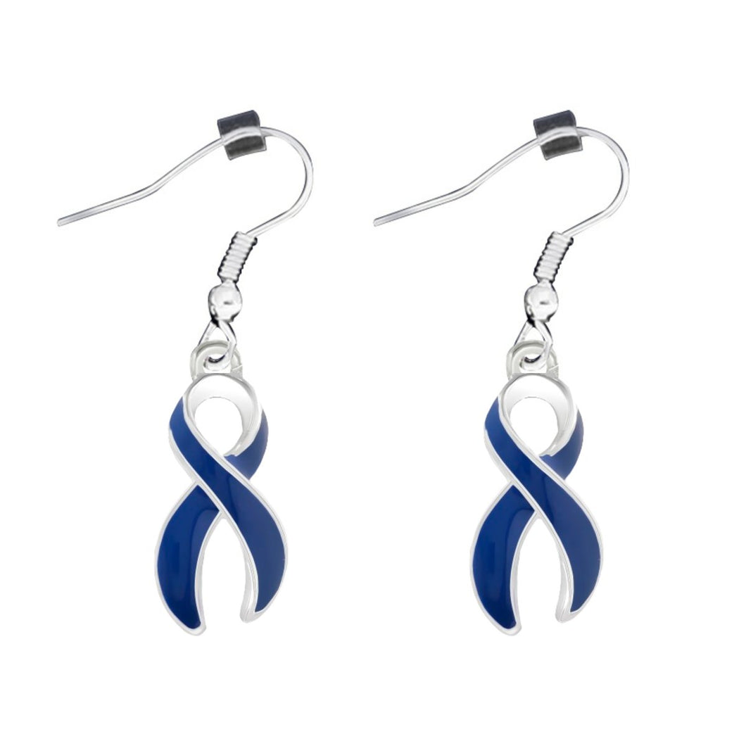 Dark Blue Ribbon Hanging Earrings - Fundraising For A Cause