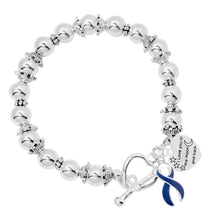 Load image into Gallery viewer, Dark Blue Ribbon To The Moon And Back Heart Charm Silver Beaded Bracelets - Fundraising For A Cause