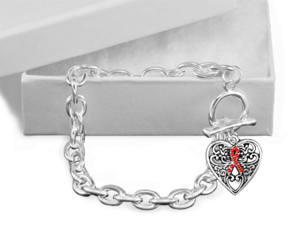 Decorative Heart Red Ribbon Chunky Charm Bracelets - Fundraising For A Cause