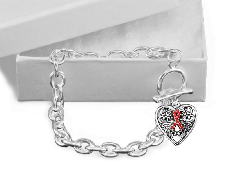 Decorative Heart Red Ribbon Chunky Charm Bracelets - Fundraising For A Cause