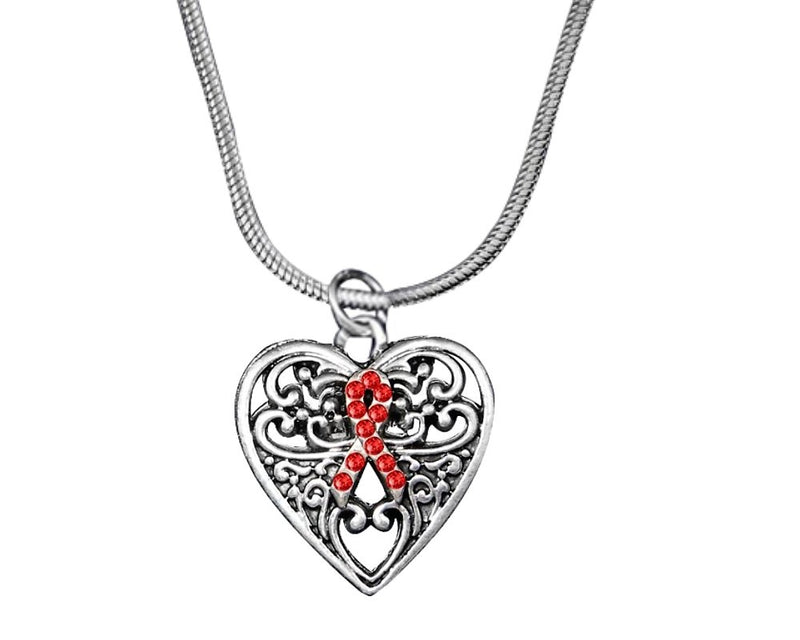 Decorative Red Ribbon Heart Necklaces - Fundraising For A Cause