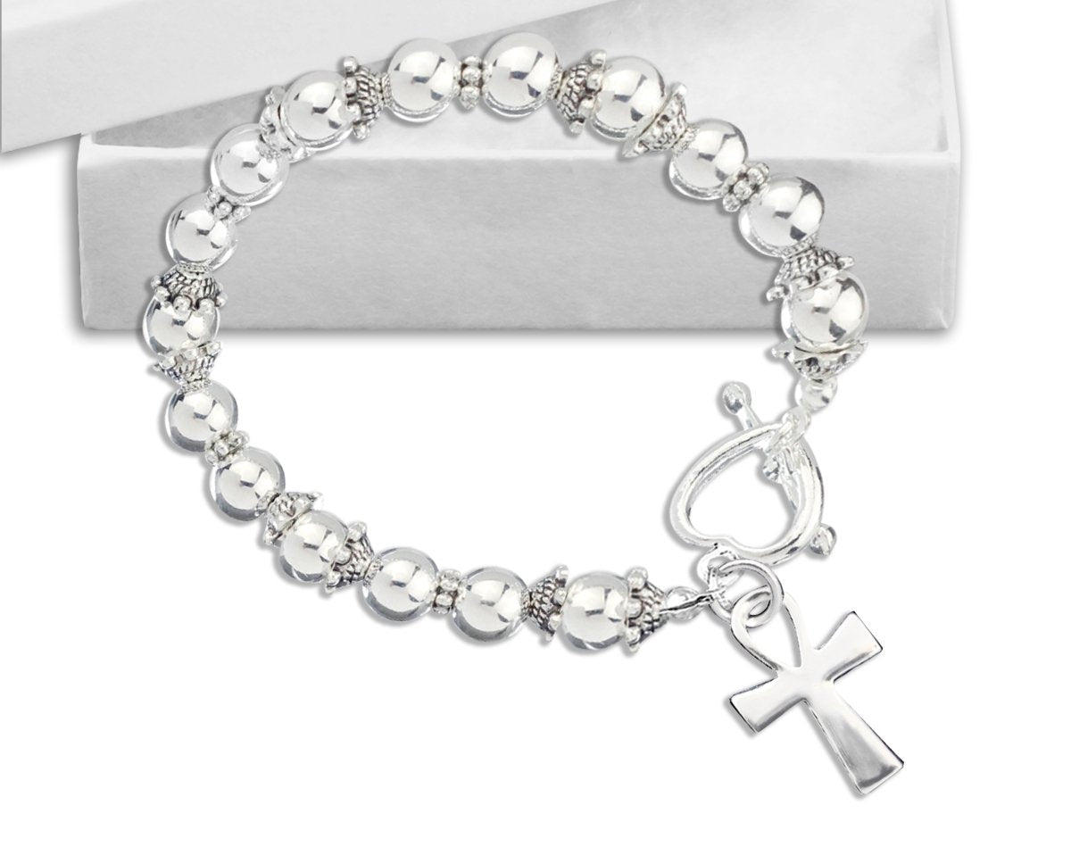 Decorative Silver Cross Religious Charm Beaded Bracelets - Fundraising For A Cause