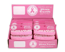 Load image into Gallery viewer, Breast Cancer Awareness Pink Ribbon Silicone Bracelet Counter Display (12 Cards) - Fundraising For A Cause