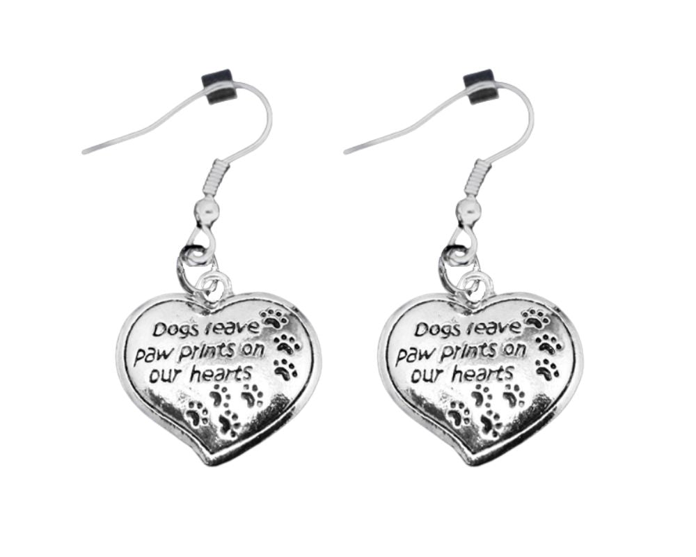 Dogs Leave Paw Print Hanging Heart Earrings - Fundraising For A Cause