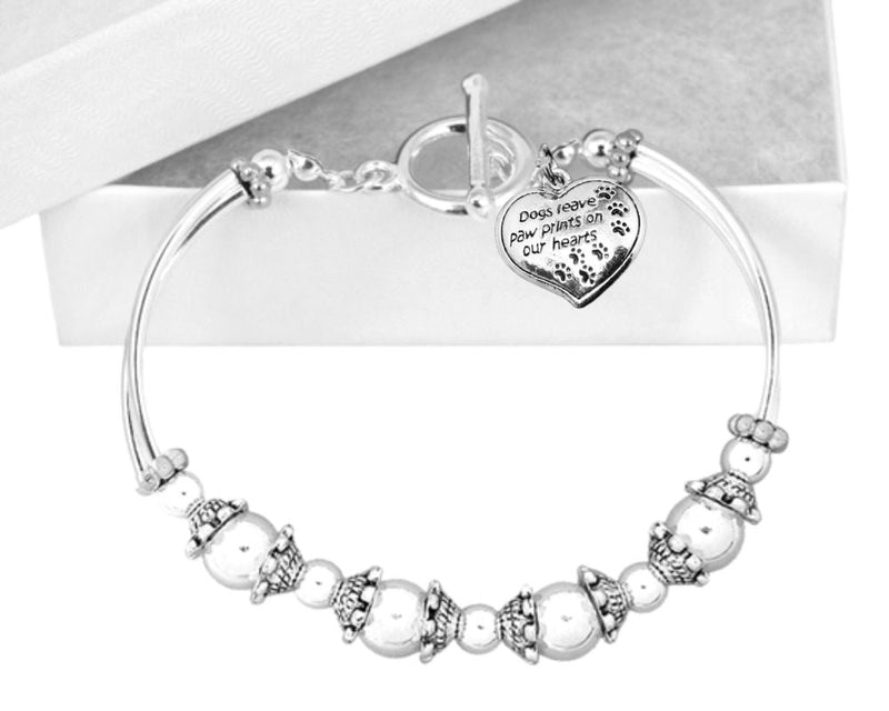 Dogs Leave Paw Prints Heart Charm Partial Beaded Bracelets - Fundraising For A Cause
