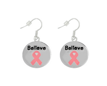 Load image into Gallery viewer, Circle Believe Pink Ribbon Earrings for Breast Cancer Awareness - Fundraising For A Cause