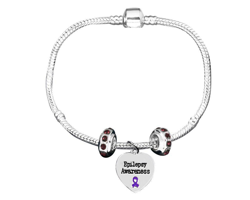 Epilepsy Awareness Heart Charm Bracelets with Crystal Accent Charms - Fundraising For A Cause