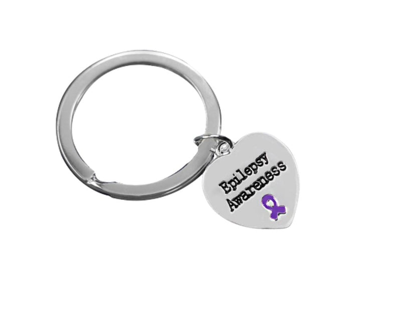 Epilepsy Awareness Ribbon Heart Charm Split Style Keychains - Fundraising For A Cause