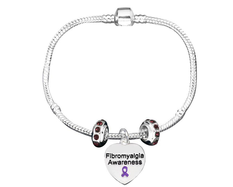 Fibromyalgia Heart Charm Bracelets with Crystal Accent Charms - Fundraising For A Cause