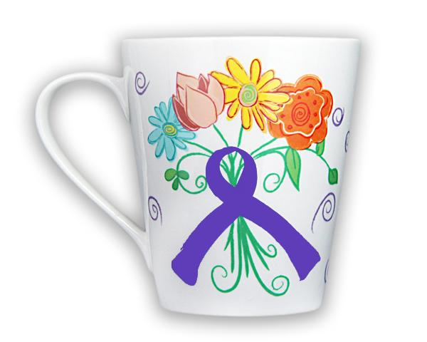 Floral Purple Ribbon Coffee Mugs Wholesale, Alzheimer's Awareness Purple Ribbon Coffee Mug