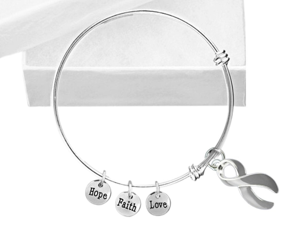 Gray Ribbon Awareness Retractable Bracelet - Fundraising For A Cause