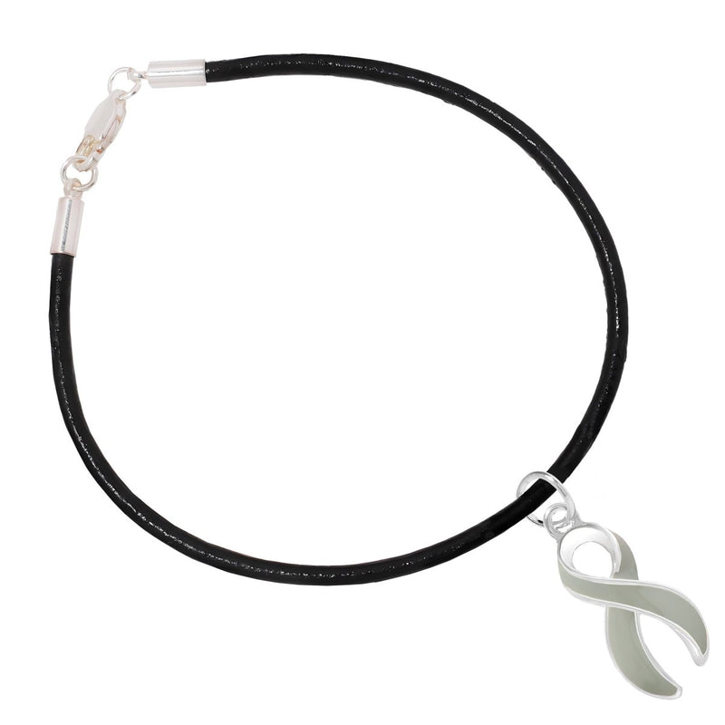 Gray Ribbon Charm Black Cord Bracelets - Fundraising For A Cause